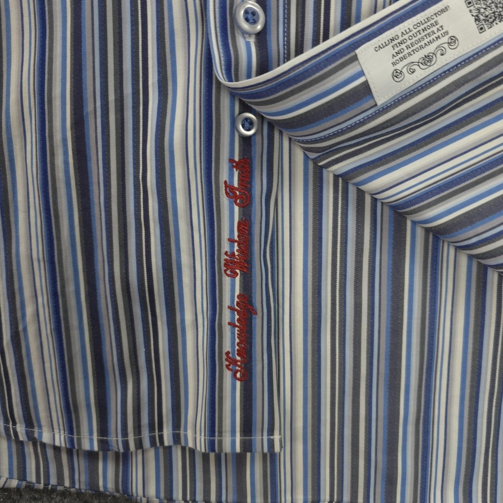 Robert Graham Shirt Mens M Blue Stripe Floral Contrast Flip Cuff Casual Preppy‎ - Picture 4 of 14